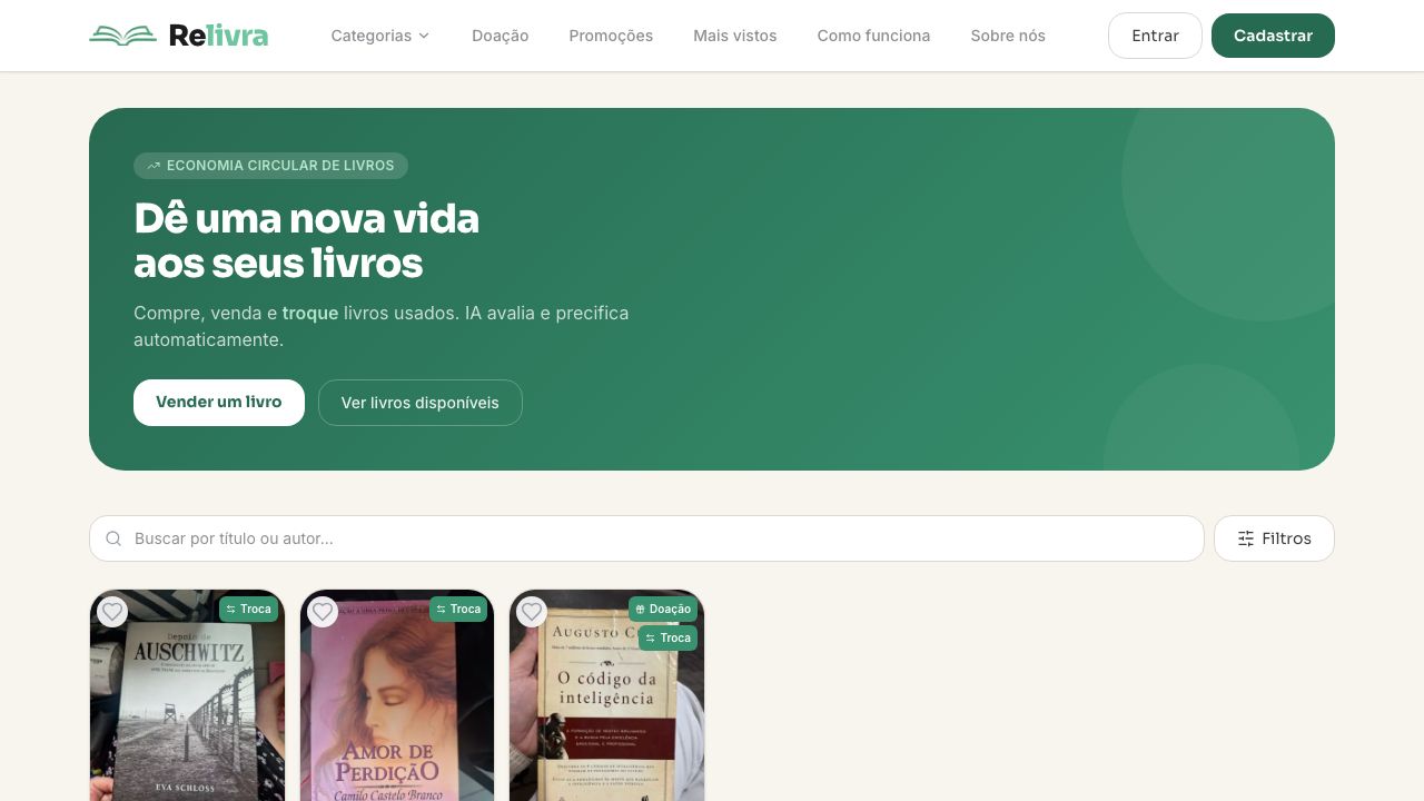 Captura da página inicial de Relivra