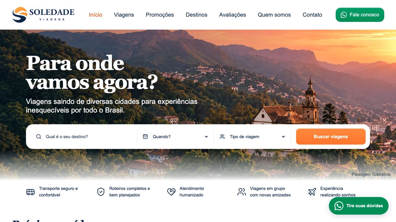 Captura da página inicial de Soledade Viagens