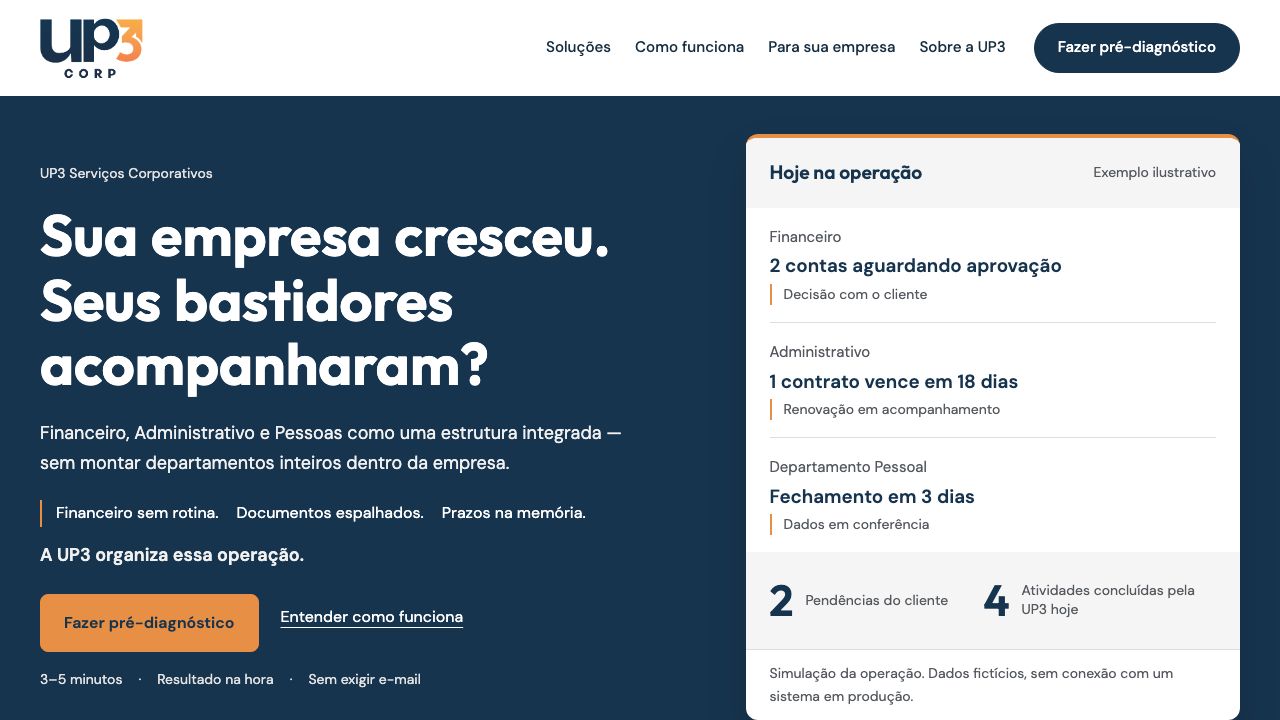 Captura da página inicial de UP3 Corp
